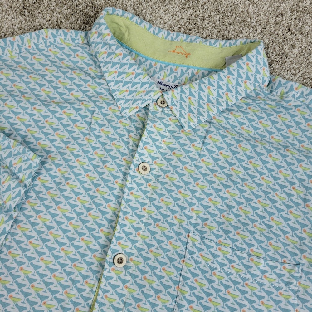 Tommy Bahama The Veracruz Cay Mens 2XLB Blue White AOP Drink Glass Hawaiian SS